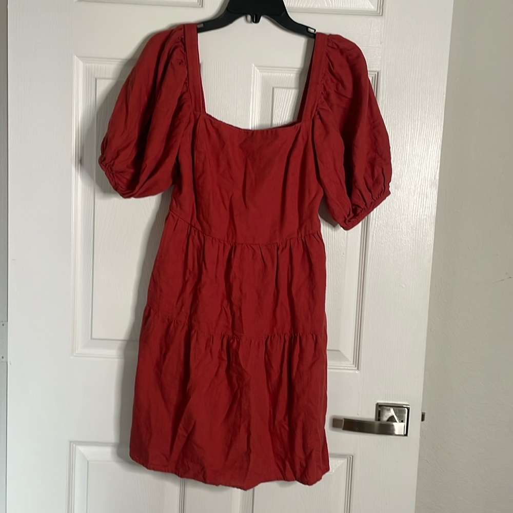 House of Harlow 1960 Linen Blend Layered Puff Sleeve babydoll Dress